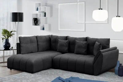 Image de AX LIVING Canapé avec fonction lit canapé d'angle gris foncé Corleone