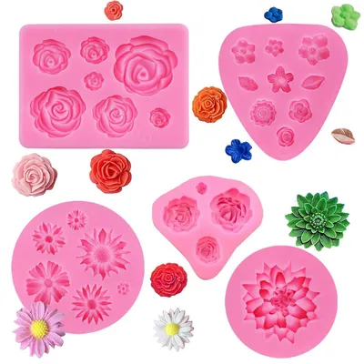 Produktbild von Silikonformen Blumen 5er Set für Fondant, Schokolade, Kuchen, Gelee