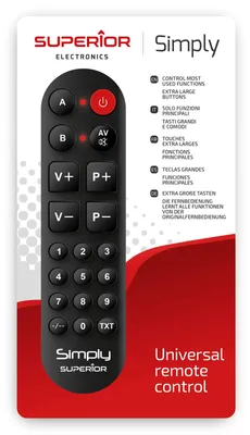 Produktbild von Superior Electronics Selbstlernende Universal-Fernbedienung Simply Numeric SUPTLB002 – 2 Speicherplätze, IR, Schwarz