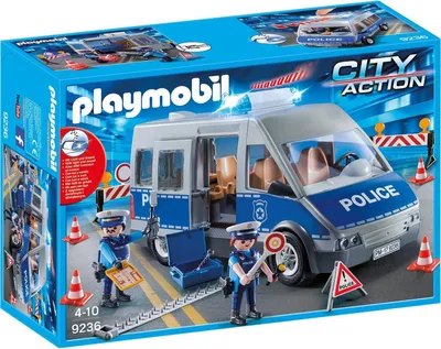 Produktbild von PLAYMOBIL 9236 Polizeibus mit Straßensperre
