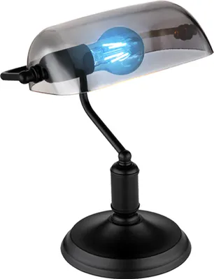 Produktbild von RGB LED Tischlampe, Bankerlampe, schwarz, Glas rauch, H 32 cm