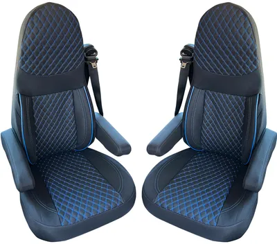 Produktbild von Wohnmobil Sitzbezüge für Aguti GIS-Liner und Milan-Sitze Schwarz/Blau Passgenaue Vordersitzbezüge | Sitzbezug Fahrer & Beifahrersitz