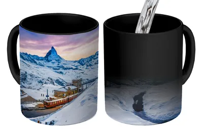 Obrázok produktu pre KitchenYeah® Magický hrnček Magický hrnček Magické Alpy - Sneh - Vlak 350 ml hrnček na zmenu farby nápad na darček - magický hrnček - fotohrnček - keramické hrnčeky - obrázky - hrnček na kávu - hrnček na nápoje - hrnček na kávu - hrnček