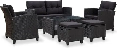 Produktbild von 6-tlg. Garten-Sofagarnitur mit Auflagen Poly Rattan Schwarz
