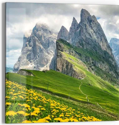 Produktbild von DEQORI Glasbild Echtglas 50x50 cm 'Dolomitenzauber' Wandbild Bild modern Deko