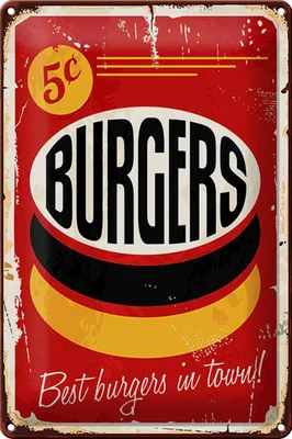 Produktbild von Blechschild Retro 20x30cm burgers best in town Fast food
