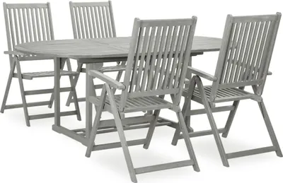 Image de Ensemble de salle à manger de jardin 5 pièces (150-200) x 100 cm en bois d'acacia massif gris