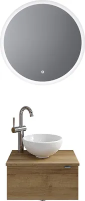 Produktbild von Pelipal Serie 6915 SET-044-108 Block bestehend aus: Keramik-Aufsatzbecken, Waschtischplatte, Waschtischunterschrank, LED Spiegel