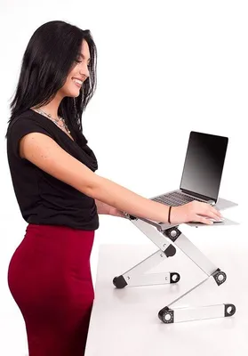 Obrázok produktu pre Hliníkový stojan na notebook, s nastaviteľnou výškou, skladací, s chladením, na stôl alebo posteľ, strieborný.