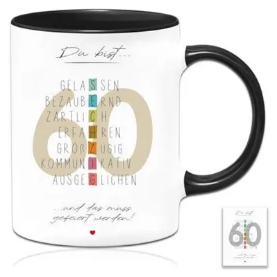 Zdjęcie produktu dla Kubek na 60. urodziny dla mężczyzn, ceramiczny, biały, pojemność 350 ml, w zestawie kartka urodzinowa