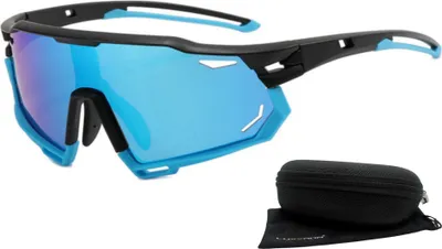 Produktbild von Leichte Radbrille Sonnenbrille Damen Herren Bikerbrille Polarisiert Innen Entspiegelt Sportbrille Blau Verspiegelt