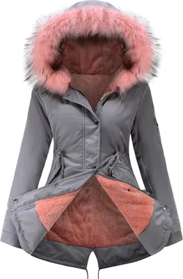 Produktbild von ASKSA Damen Winterparka Lang Wintermantel mit Kapuze Fleecejacke Mode Outdoorjacke Oversized Mantel, Graurosa, 4XL