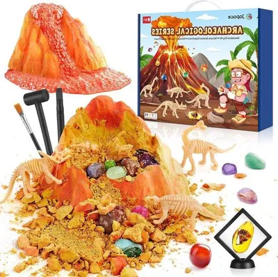 Obrázek produktu pro Sada pro děti: Hra s vykopáváním minerálů - 12 minerálů - dinosauři - experimentální sada s vulkánem - hračka pro děti ve věku 6-10 let