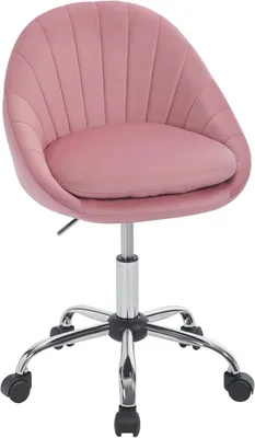 A pink velvet office chair with a chrome base and wheels, shown from a front-side angle against a white background.