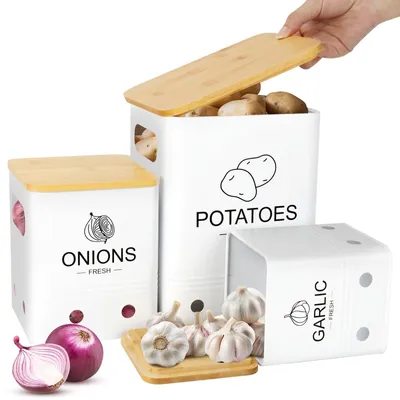 Image de Boîte de rangement pour pommes de terre, lot de 3, couleur blanche