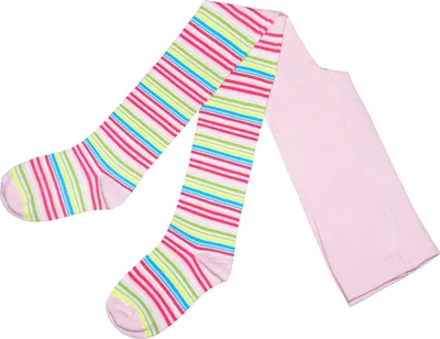 Produktbild von Kinderstrumpfhosen für Mädchen aus Baumwolle Bunte Ringel Hellrosa Größe 122-128
