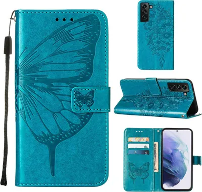 Produktbild von Galaxy S23 Plus Hülle, Schmetterling Prägung Flip Leder Kartenfächer Schutzhülle Ledertasche mit Ständer für Samsung Galaxy S23 Plus Blau
