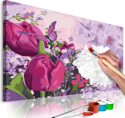 Immagine prodotto di Pittura con i numeri Fiori Tulipani 50x40 cm Set di pittura con cornice in legno su tela per adulti Bambini Dipinti a mano Kit fai da te n-A-0322-e-a