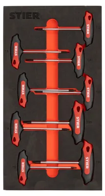 Produktbild von STIER T-Griff-Schraubendreher-Satz Torx TX15 - TX45 mm 6-teilig in Weichschaumeinlage (EVA), torx Schraubendreher Set, innensechskant t-Griff, Innensechskantschlüssel