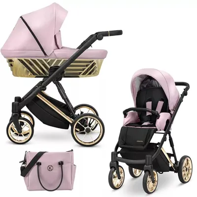 Produktbild von Kunert IVENTO Glam 2in1  Kinderwagen in Metallic Pink mit Goldrahmen