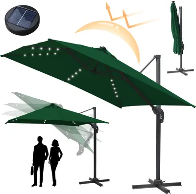 Produktbild von TolleTour Sonnenschirm mit LED Beleuchtung Ampelschirm 300 cm Garten Schirm Pavillon - Grün