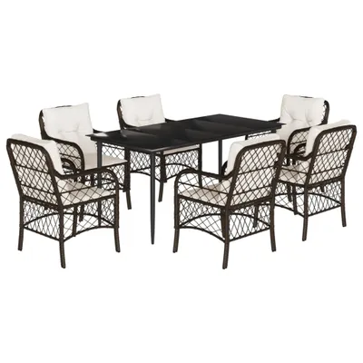 Produktbild von vidaXL 7-tlg. Garten-Essgruppe mit Kissen Braun Poly Rattan