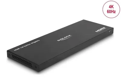 Produktbild von DeLOCK HDMI Splitter 1 x HDMI in zu 8 x HDMI out 4K 60 Hz mit Downscaler, HDMI, 8x HDMI, 3840 x 2160 Pixel, Schwarz, Metall, 4K Ultra HD