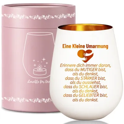 Windlicht aus Glas mit Spruch „Eine Kleine Umarmung“ 113x86x86 mm