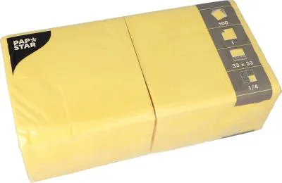 Zdjęcie produktu dla 500 serwetek 1-warstwowych 1/4 składanych 33 cm x 33 cm żółtych