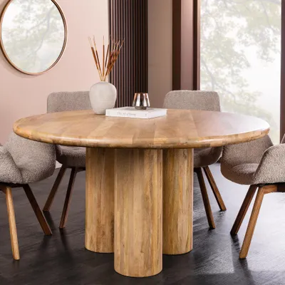 Produktbild von riess-ambiente Runder Esstisch Art DECO 140cm natur massives Mangoholz mit Säulenfüßen 6 Personen