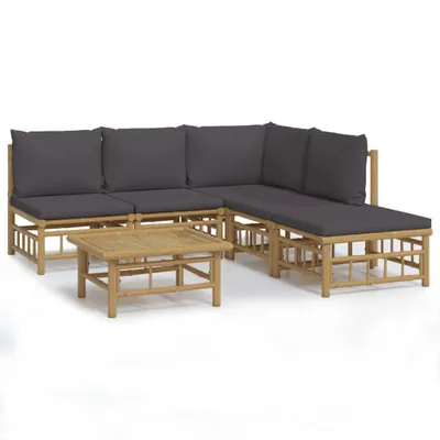 Produktbild von vidaXL 6-tlg. Garten-Lounge-Set mit Dunkelgrauen Kissen Bambus