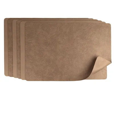 Produktbild von Platzset 6er Set Kunstleder abwaschbar, Wendbares Tischset 45x30cm, Platzdeckchen Modern (Braun/Taupe)