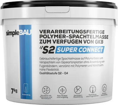 Produktbild von SimpleBau Super Connect gebrauchsfertige Polymermasse zum Verfugen von Gipskartonplatten ohne Verwendung von Fugenband, 7kg