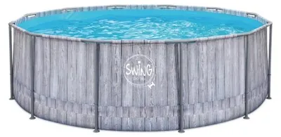 Zdjęcie produktu dla Basen Frame Pool SWING GreyWood o wymiarach Ø 3,66 x 1,07 m z uchwytem na skimmer