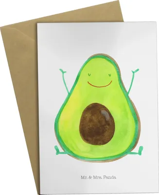 Produktbild von Mr. & Mrs. Panda Grußkarte Avocado Glücklich - Weiß - Geschenk, Grußkarten, weihnachtskarten, Chaos, Frucht, osterkarte, babykarte, Freude, einladungskarten