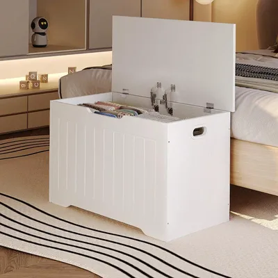 Immagine prodotto di Cassapanca contenitore in legno di grandi dimensioni - Cassapanca bianca stile loft 76 cm