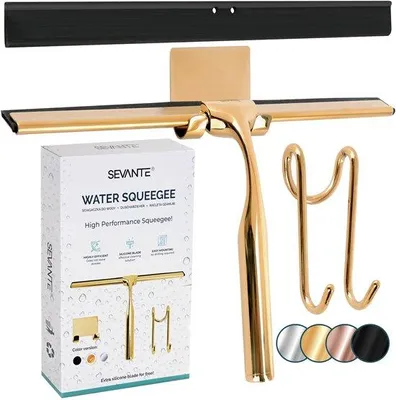 Image de Raclette de douche en métal, 24,5 cm, pour nettoyer les vitres de la salle de bain
