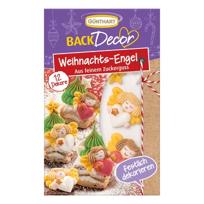 Produktbild von 12 essabre Dekore als Weihnachtsengel in zwei Varianten und Sterne aus feinem Zuckerguß