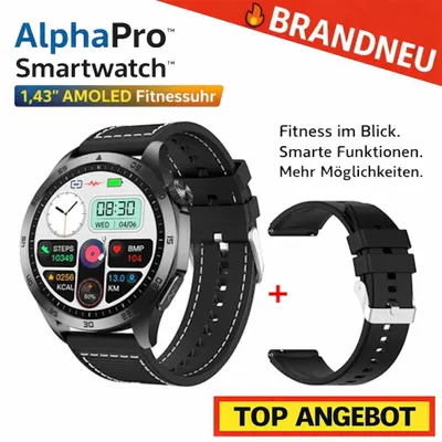 Obrázok produktu pre AlphaPro™ Smartwatch 1,43" AMOLED Fitness hodinky Srdcová frekvencia SpO2 Bluetooth: Čierna Umelá koža