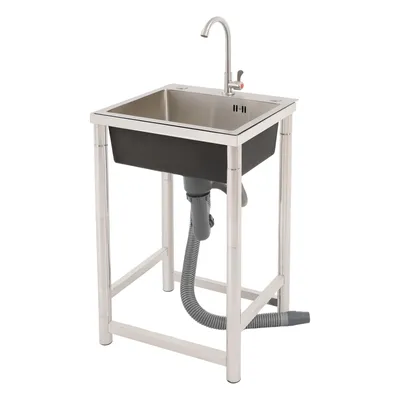 Produktbild von Edelstahlspüle mit Wasserhahn, 45*40*22cm Freistehendes Spüle, Gewerbliche Spüle mit einem Becken