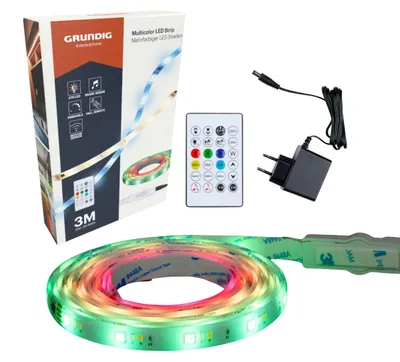 Productafbeelding van Grundig Ledstrip van 3 Meter - Led Strip met Afstandsbediening - Lichtstrips Zelfklevend - 270 LED's met Bewegingssensor en Muzieksensor - Multicolor Licht Dimbaar