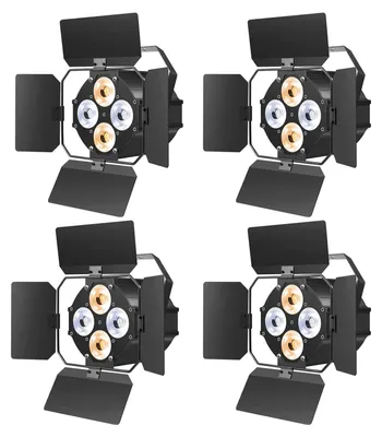 Produktbild von LED-PAR-Scheinwerfer - Bühnenbeleuchtung - 4er-Set - 120 W - 4-Augen-COB - Torblende - DMX - EU-Stecker