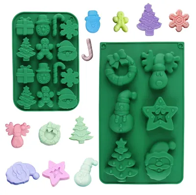 2er Set Silikon-Weihnachtsbackformen mit 6 Motiven, BPA-frei