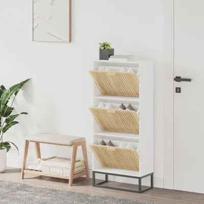 Obrázok produktu pre Biela skriňa na topánky z drevotriesky, 52 x 25 x 120 cm