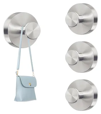 Produktbild von 4 Stück Haken, Saugnapf, Edelstahl-Wandhaken, Saugnapf, silberner Haken ohne Bohren, Saugnapf-Haken für die Dusche, mit Montageanleitung (möglicherweise nicht auf Deutsch verfügbar)