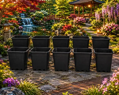 Produktbild von 10 x Topf 25 Liter viereckig schwarz - 33,5 x 33,5 x 35 cm Pflanztopf Pflanzkübel Blumentopf