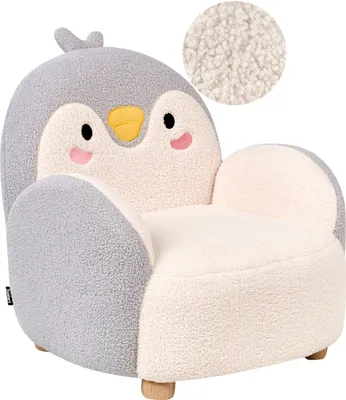Produktbild von BELIANI Kindersessel Grau u. Cremeweiß Bouclé Pinguin Form Gepolstert Niedrige Sitzfläche Kinderzimmer