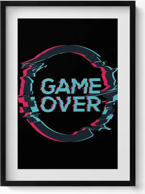 Produktbild von Aufschrift „Game over“ für einen Gamer– Wandbild mit Rahmen – Gerahmtes Bild  – Wanddekoration – 50x70 cm –  Schwarz Rahmen