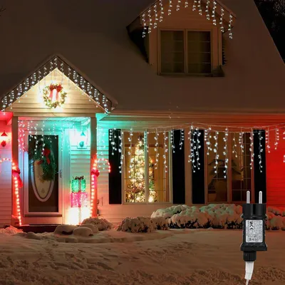 Image de Eikuavons Guirlande lumineuse LED, rideau lumineux avec 400 LED, lumière blanche froide, 10 mètres, 31 V, IP44, 8 modes, idéale pour les fenêtres et les balcons pendant les fêtes de Noël