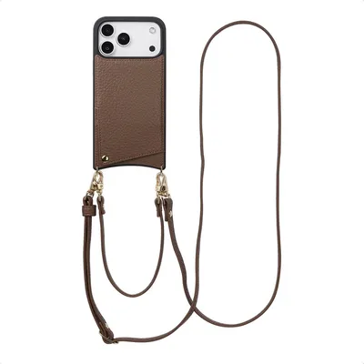 Zdjęcie produktu dla Etui na telefon Selencia Nova z kablem i uchwytem na kartę do Apple iPhone 17 Pro Max - Mocha Brown
